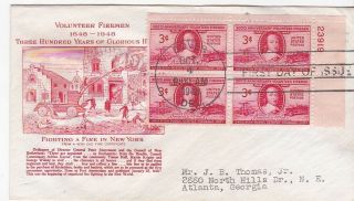 Volunteer Firemen 971 Block Us First Day Cover 1948 Fulton Cachet Fdc