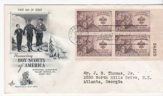 Boy Scouts 995 Plateblock Us First Day Cover 1950 Art Craft Cachet Fdc