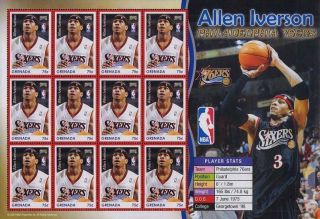 Allen Iverson (philadelphia 76ers) Nba Basketball Player Stamp Sheet (2004)