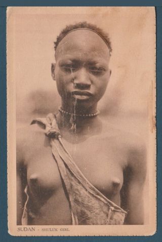 Sudan - Rare - Vintage Post Card - Shuluk Girl