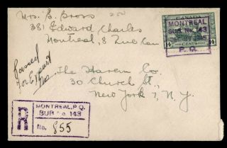 Dr Who 1945 Canada Montreal To Usa Registered C127608