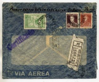 Argentina 1930 Registered First Flight Window Envelope From Buenos Aires - Paris
