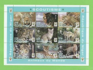 Republic Of Niger 1998 Scouts Big Cats /animals Of The World Miniature Sheet Mnh