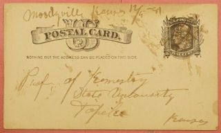Dr Who 1881 Postal Card Dpo 1879 - 1927 Moodyville Ks Manuscript 37187
