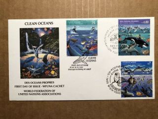 Triple Cancelled United Nations Fdc For “clean Oceans” - 1992 - Wfuna Cachet