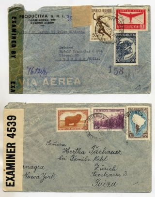 Argentina 1941 - 44 Trio Of Interesting Airmail Censored Covers To Switzerland