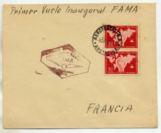 Argentina 1946 Fama First Flight Airmail Cover From Buenos Aires To France