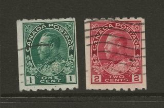 1911 - 22 Canada Sg224a - B Kgv 1c,  2c Perf 8 X Imperf Coil Stamps Fine Cat £100