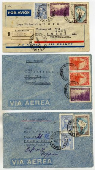 Argentina 1937 Five Commercial Airmail Covers From Buenos Aires - Czechoslovakia