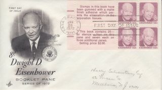 1972 1395c Eisenhower 8c Booklet Pane Of 4,  Labels Fdc Art Craft Cachet Gem