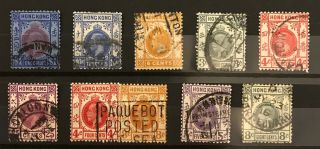 Hong Kong Kgv Stamps On Stock Card - Treaty Port And Special Cancellations