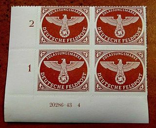Nazi Germany 3rd Third Reich Eagle Army Wehrmacht Feldpost Stamps Block Mnh G