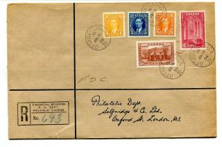 Canada 1938 Gvi Definitive 10c.  And 20c.  On Registered First Day Cover To Uk