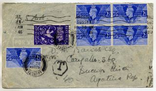Gb 1946 Underpaid Bsaa Airmail Cover From Arundel To Argentina With Tax Mark