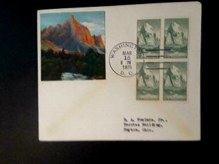 Us Fdc Block Of 4 Imp.  763 Zion Nat.  Park 8 Cent Stamps.  1935 Cancel Oversized