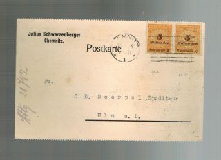 1923 Chemnitz Germany Inflation Postcard Cover To Ulm 10 Million Rm