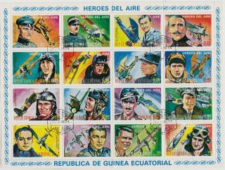 Equatorial Guinea Cto Scott Planes & Aviators Folded Sheet Of 16 (1 Sheet) (4)