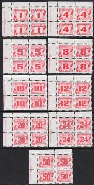 (j - 42) Canada Post Due Fourth Issue Set In Plate Blocks Mnh
