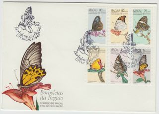 China Macau 1985 Butterflies Set Of 6 On Official Illustrated Fdc