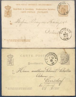 Luxembourg: 2 Postal Stationery Cards - 1880 W/10 Cent.  ; 1882 W/5 Cent.