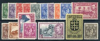St Lucia 1938 - 48 Kgvi Set Of 17 Mnh Sg 128/141 Cat £80