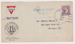 Ww1 Ymca Uss Kentucky Stationary Passed By Censor Cover To Chicago