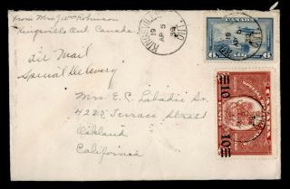 Dr Who 1939 Canada Special Delivery Airmail Kingsville To Usa Ovpt E53451
