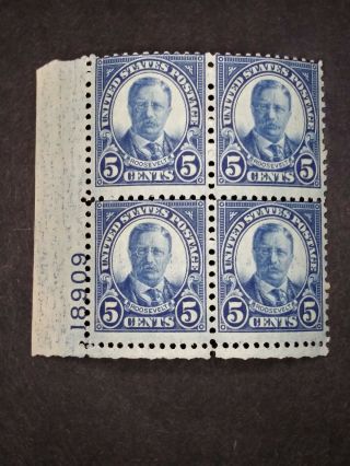 Riv: Us Mnh 637 Plate Block Of Four Fresh 5 Cent Roosevelt 1927 Issue 2o