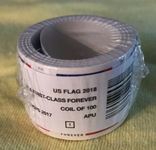 100 (1 Roll/coil) Usps Forever Stamps 2018 Us Flag First Class Postage