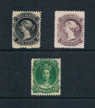 Nova Scotia - 1860 - 1¢,  2¢,  8½¢ Qv Portrait - Sc 8,  9,  11 [sg 9,  11,  14] Mnh 19