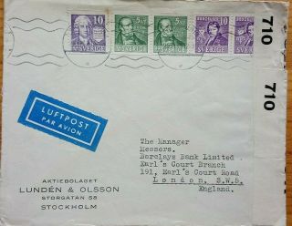 Sweden 1939 Airmail Cover To England With Opened By Censor Pc 66 Label