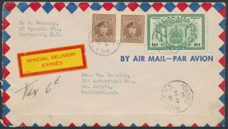 1946 Air Mail Cover Short Paid,  Special Delivery E10,  Halifax To St John 