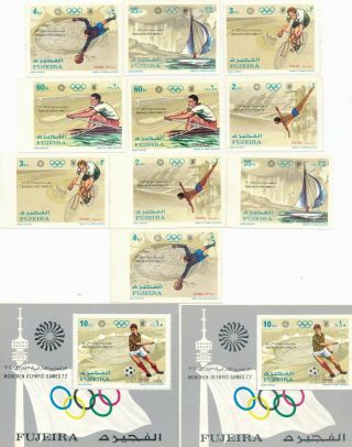 1972 Olympic Games Munich,  10 Stamps And 2 Sheets Perf/non Perf Fujairah Uae.