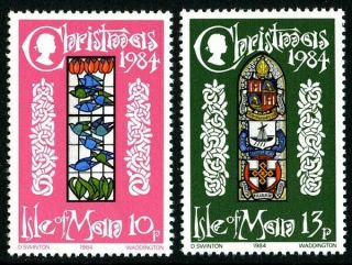 Isle Of Man 1984 Christmas Stained Glass Set Of Both Commemorative Stamps Mnh