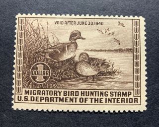 Wtdstamps - Rw6 1939 - Us Federal Duck Stamp - Og Nh