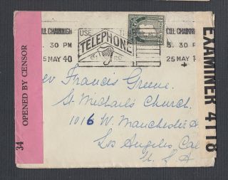 Ireland 1940 Wwii Twice Censored Cover Cill Channigh To Los Angeles Usa