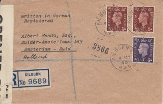Gb 4 May 1940 Reg To Holland With 2x 1½d,  3d Registration.  Censored.