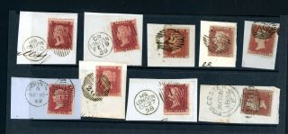 Queen Victoria Penny Red Stars On Piece 9 Stamps (jy351)