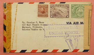 1944 Honduras V For Victory Slogan Airmail To Usa Wwii Censored