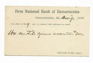 1881 First National Bank Of Damariscotta Maine Postal