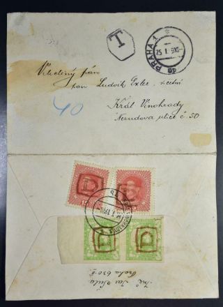 Czechoslovakia Austria 1919 Unusual Tax/porto Cover Praha To Vinohrady,  Csr,  Cssr