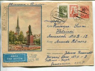 Estonia Uprated Air Mail Stationery Cover To Finland 1957