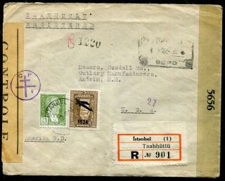 P941 - Turkey 1945 Registered Censored Cover To Usa