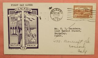 1946 Canada Fdc 8c Victory And Peace Effort Cachet