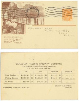 1924 Canada Pictoral Pc Emerald Lake Chalet Field Bc - Canadian Pacific Railroad