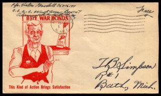 1944 Wwii Patriotic Cover - Red Buy War Bonds Cachet Soldiers Frank