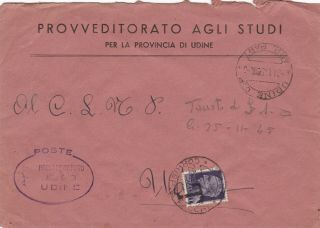 Italy 1945 Cover From Udine Post.  Due Stamp.  L.  1 Canc.  T To Town