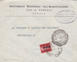 Italy 1945 Cover From Padova Post.  Due Stamp.  L.  2 Canc.  T To Udine