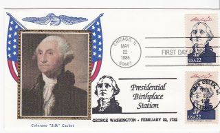 George Washington Us First Day Cover 1986 Colorano Silk Double Cancel Birthplace
