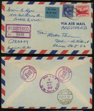 Wa 1948 Reg Airmail Cover To Berlin Airlift Germany Via Ny 30c Prexy 5c